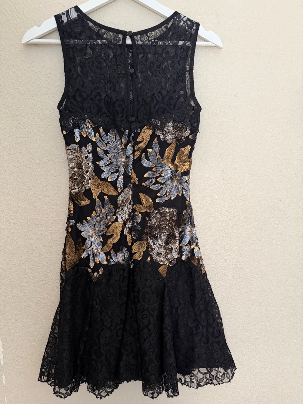 Nicole Miller “Like to Party” Black Lace Floral Sequin Cocktail Dress Sz 0 USA - Picture 6 of 13